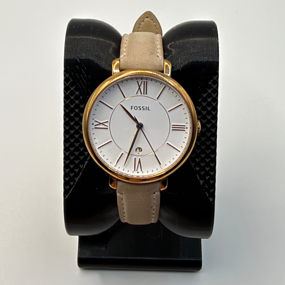 Fossil Jacqueline Watch Women Beige Gold Tone ES3988 Leather Band Analog